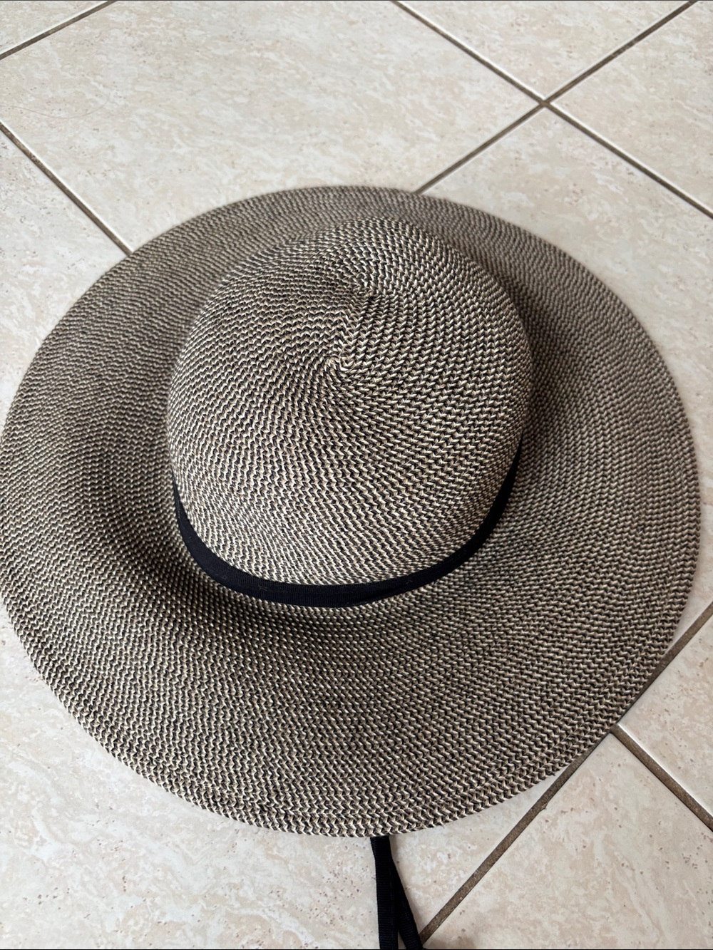 Wide Brim Straw Sun Hat with Black Band and adjustable tie